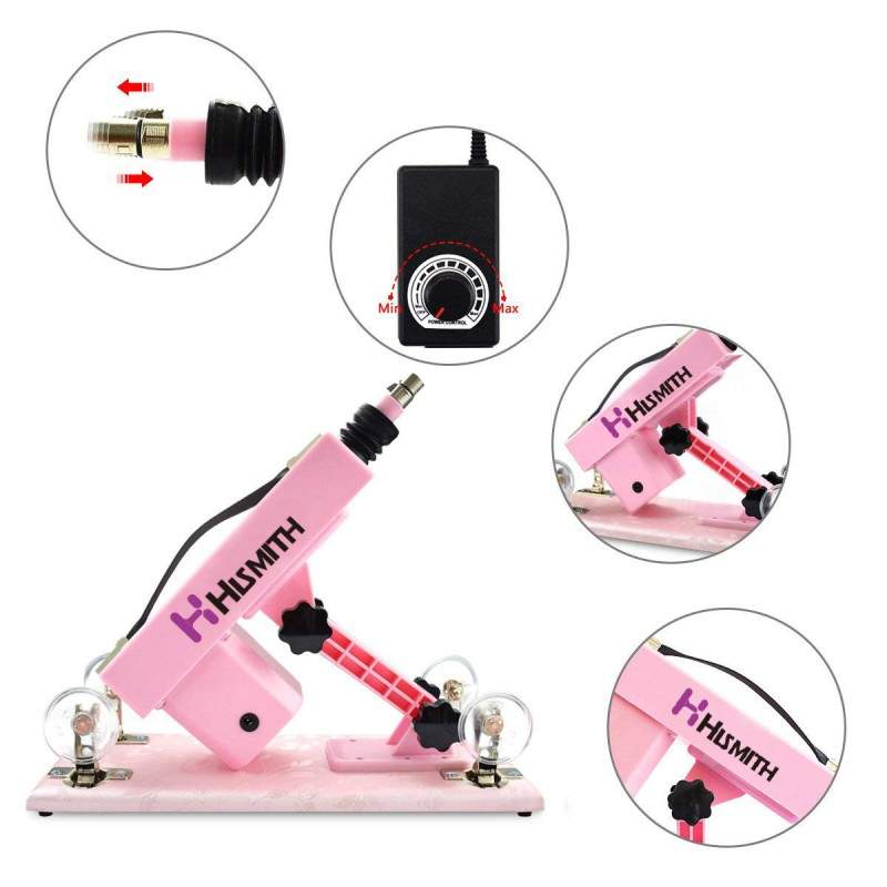 Hismith Adjustable Speed Automatic Sex Machine With Quality Dildo Accessories - Pink