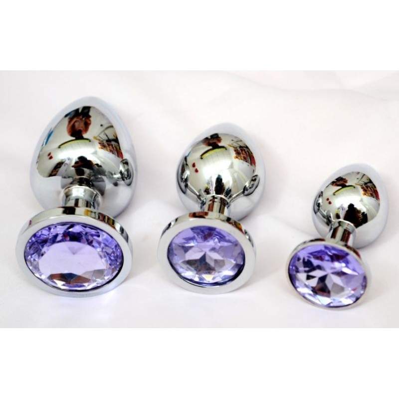 Unisex Metal Butt Toy Booty Beads Sexy Stopper Insert (S) - Purple Crystal