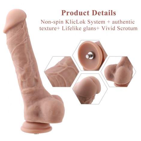 9.45" Silicone Dildo For Hismith Sex Machine With KlicLok Connector, 7.5" Insertable Length,Flesh