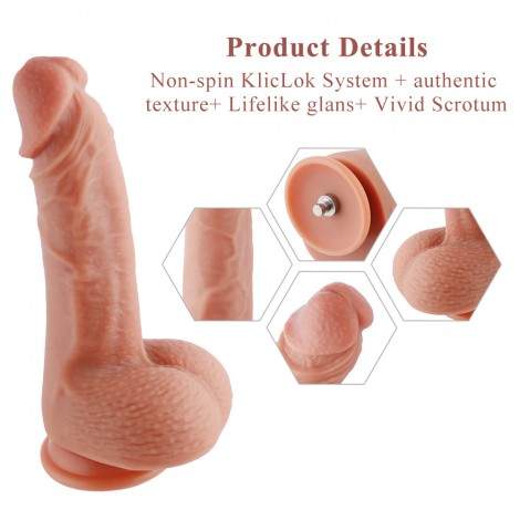 8.7" Double Layered Silicone Dildo For Hismith Sex Machine With Quick Air Connector, 6.3" Insertable Length